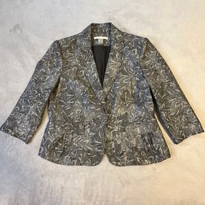 Y2K Silver Metallic Blazer Peter Nygard Sz 14 Petite Glam Rock Retro Whimsigoth